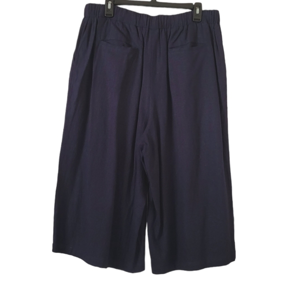 Pleione‎ - Navy Blue Linen Wide Leg Capri Pants - Picture 6 of 7